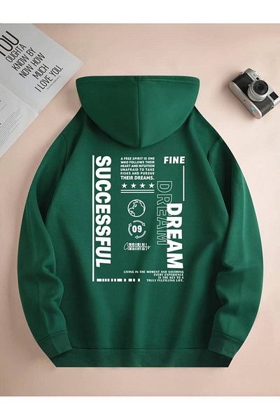 Keywest Unisex Dream Successful Printed Oversize φούτερ με κουκούλα - 3 κλωστές 100% βαμβακερό χειμερινό φούτερ