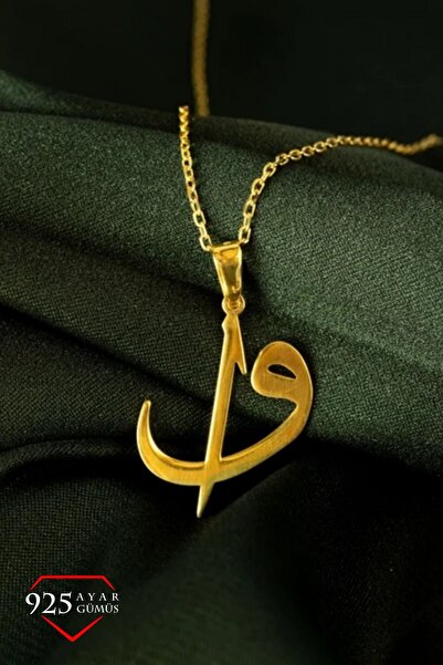 JEMIRA Kadın Elif Vav Yazılı Kolye 925 Ayar Gümüş Gold Renk Kaplama
