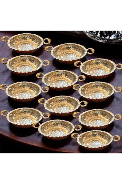MY ZEY Sunum Tabağı Bakır Tava 12 Li Set Kahvaltılık Sahan Takımı