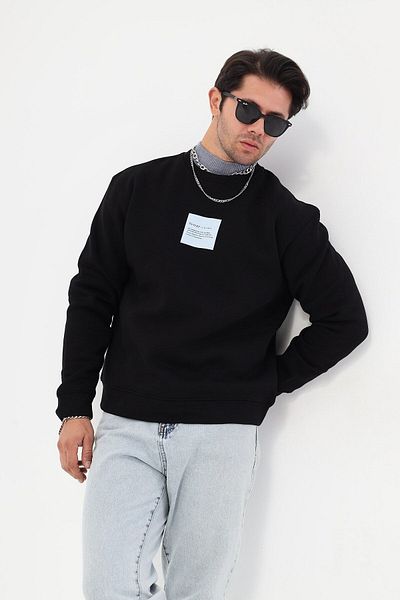 The Champ Clothing Черен извънгабаритен суитшърт - кръгло деколте, отпечатан текст Syzygy от полар