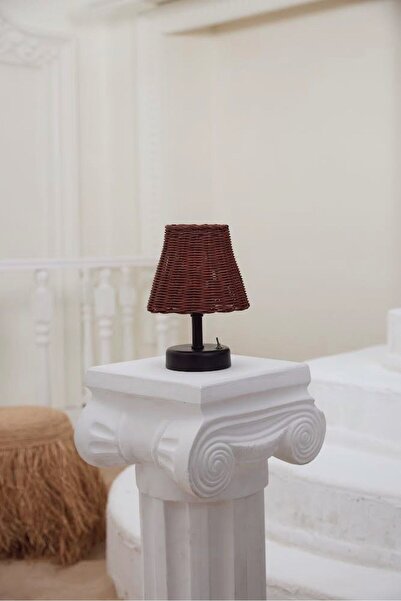 Maison Avf Kahverengi Rattan & Bambu Masa Üstü Kablosuz Pilli Abajur Masa Lam...