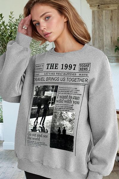 Millionaire Šedá oversize fleecová mikina s potiskem 1997 – 0 Crew Neck, volný volný střih
