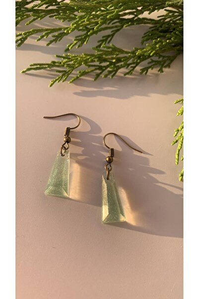 MISS GOLDEN Parlak Su Yeşili Mint Renkli Antik Sarı Aksesuarlı Piramit Şekil ...