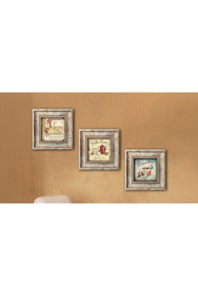 huhuli Ahşap Eskitme Çerçeveli 3 Parça Tablo Seti Huhu322