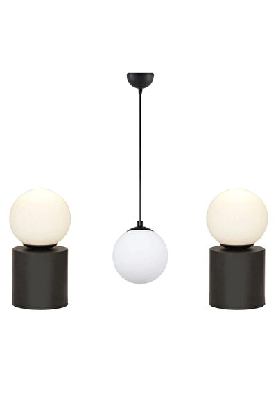 571 Store CAM VE METAL AVİZE SETİ 2 ADET ABAJUR 1 ADET SARKIT AVİZE