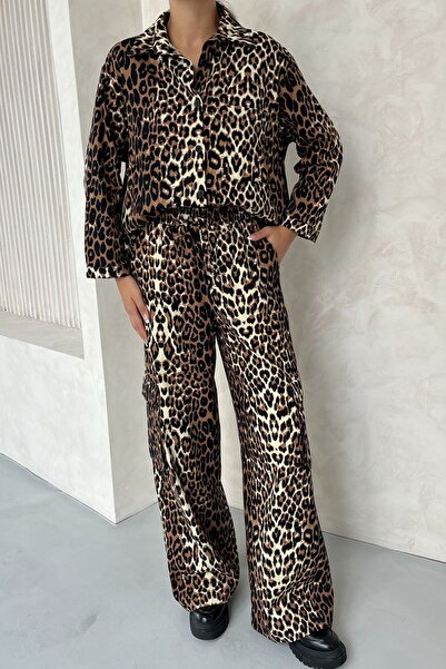 Seda Yalçın Atelier Gabardine Shirt and Trousers Leopard Patterned Double Set