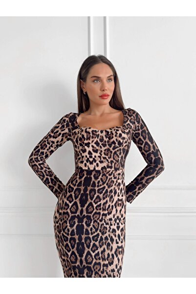 ESRAHELVACI Heart Collar Leo Pattern Midi Dress