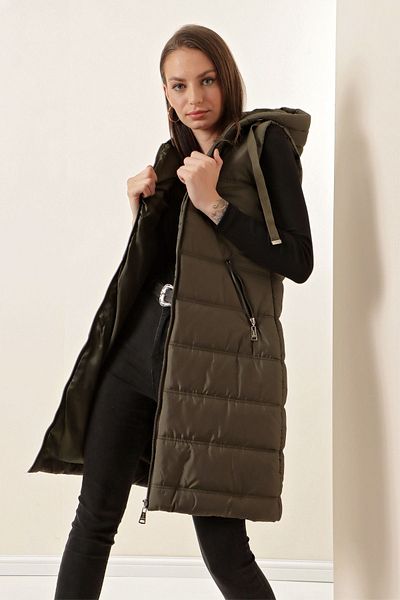 Bigdart 5140 kapucnis hosszú puffermellény - Khaki