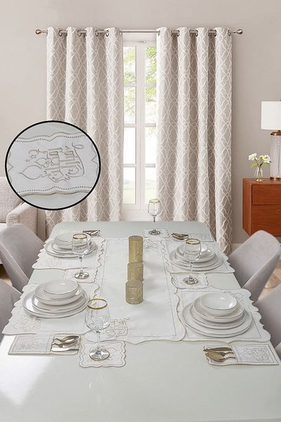 Bonny Home Αραβικό Ramadan Mubarak Cream Mink 8 Ατόμων 25 Τεμάχια Κεντημένο Λινό Σετ Αμερικάνικο σερβιρίσματος