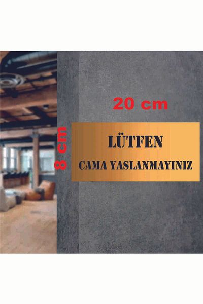 GÜNEŞ LAZER من فضلك لا تتكئ على الزجاج لافتة زجاج شبكي ذهبي عاكس مقاس 20 × 8 سم