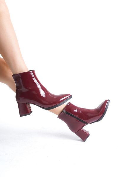 oyyo Shiny Patent Leather Women's Heeled Boots - Zippered Daily Stylish Design