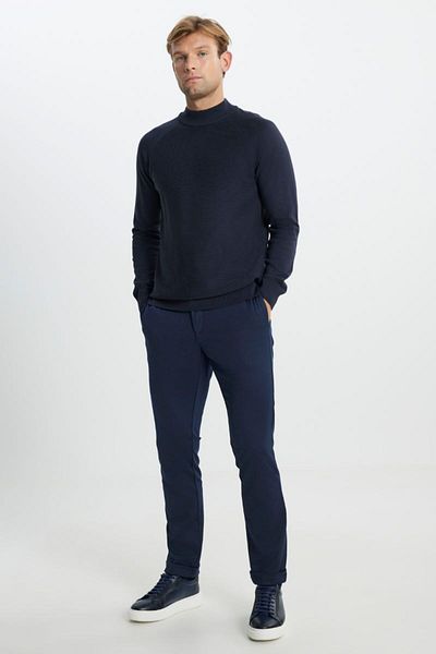 ALTINYILDIZ CLASSICS Πλεκτό πουλόβερ με βαμβακερό σχέδιο Navy Blue - Μισό ζιβάγκο, Standard Fit