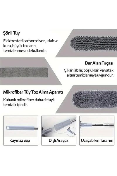 Soillium 140 cm 3-Pack Microfiber Dusting Brush - Dust Catcher with Soft Head and Tassel Handle