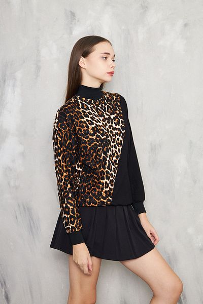 KİM Kİ O Bluză de damă din piele intoarsa cu model leopard, bloc de viscoza, 2 fire