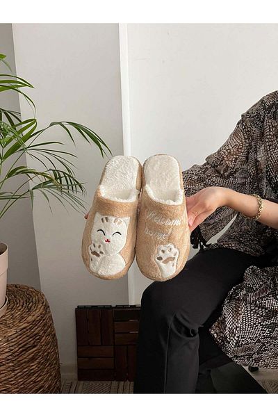 Behtah Kundura Λούτρινο Cat Paw - Γυναικείες παντόφλες σπιτιών με φιγούρες, λεπτομέρειες προίκας και πακέτου, χωρίς ηχητική χοντρή σόλα