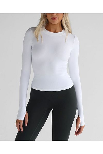 LADY HAZAL Λευκό Slimfit Soft Touch Body Dark Interlock Χτενισμένο Βαμβάκι