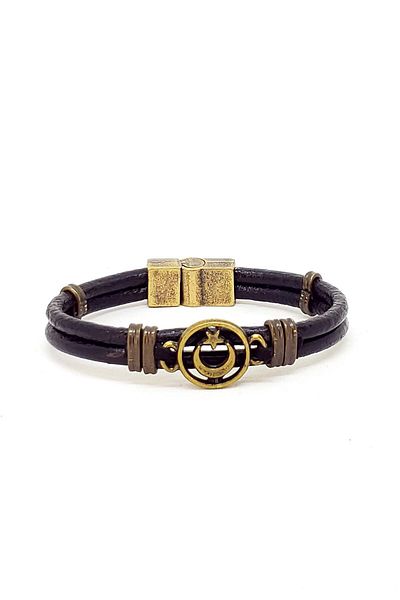 etniko Men's Genuine Leather Turkish Flag Themed Handmade Bracelet
