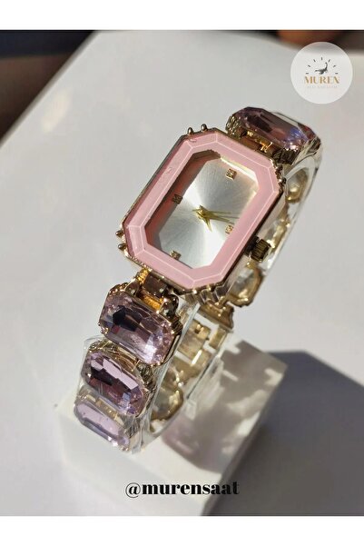 MEshop ساعة يد نسائية من حجر الكريستال ميلينيا برينسيس باللون الوردي