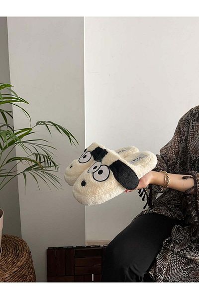 Behtah Kundura Παντόφλες για το σπίτι για άνδρες και γυναίκες - Λούτρινες αφράτες παντόφλες προίκας με φιγούρα σκύλου με αυτιά και αθόρυβη σόλα