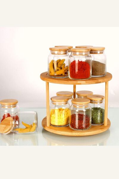 MASTER KİTCHEN Bamboo 360 Rotating - Spice Rack Stand