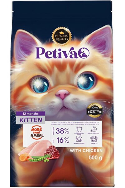 Petiva Yavru Kediler İçin Tavuk Etli Kuru Kedi Maması (500 Gram, Tavuk)