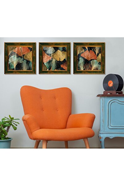 bestablo 3 Parça Eskitme Çerçeveli Vintage Leaf Ahşap Tablo Seti