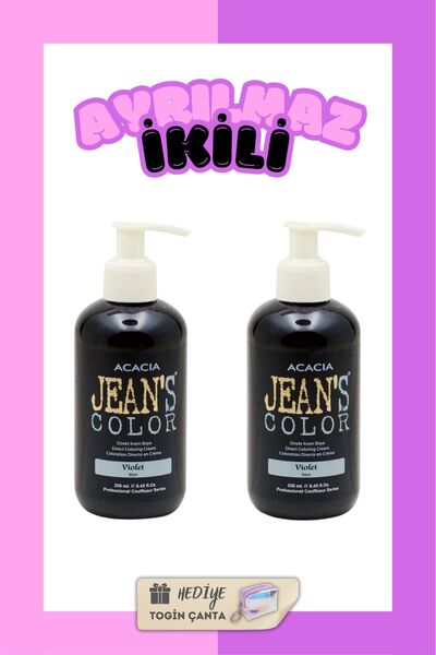 Acacia Jeans Color Ayrılmaz İkili Boya Seti - Mor + Mor + Hediye Togin Çanta