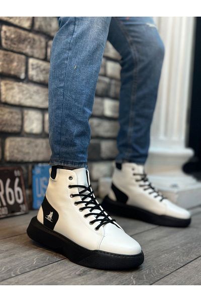 BOA BA0155 Lace-Up Men's High Sole White Black Sole Sports Boots