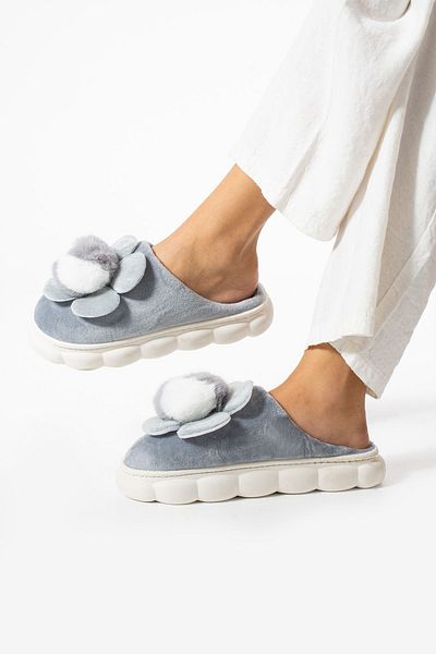 Moda Devrin Gray Daisy Women's Slippers - for Home and Outdoor Garden Balcony