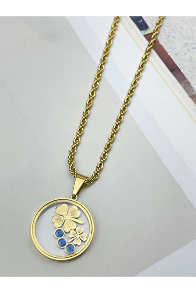 Butik Cam Çerçeveli Yonca Burgu Kolye