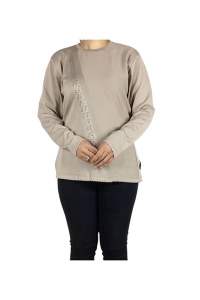 ECE GİYİM Women's Winter Mother's Bluz with Stones on the Front