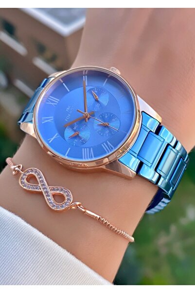 Ferrucci Ferruci Marka Açık Mavi Çelik Kordon 2 Yıl Garantili Kadın Kol Saati - Bileklik Hediyeli