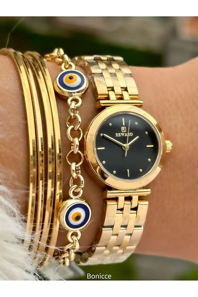 Reward Brand New Model Steel Cord Small Mini Case Women's Wristwatch+Nazar Beaded Bracelet