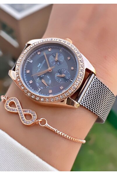 Ferrucci Ferruci Marka Füme Renk Çelik Kordon Büyük Kasa Hasır Kordon Kadın K...