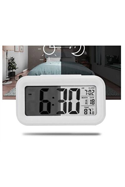 Genel Markalar Beyaz Dijital Masa Saati, Alarm, LED Ekran, 13x7, Sürpriz Hediye