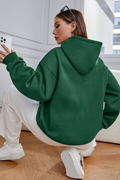 LUMİZA Πράσινη γυναικεία φούτερ με κουκούλα Oversize Hoodie