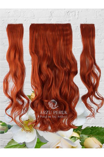 arzuperuk peruk ve saç atölyesi Half Moon Copper Fiber Synthetic Wavy + 2 Side Snaps