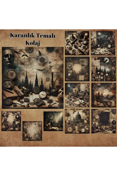 Pink Swan Craft Vintage kolaž 12 komada - Set naljepnica za mat planer u tamn...