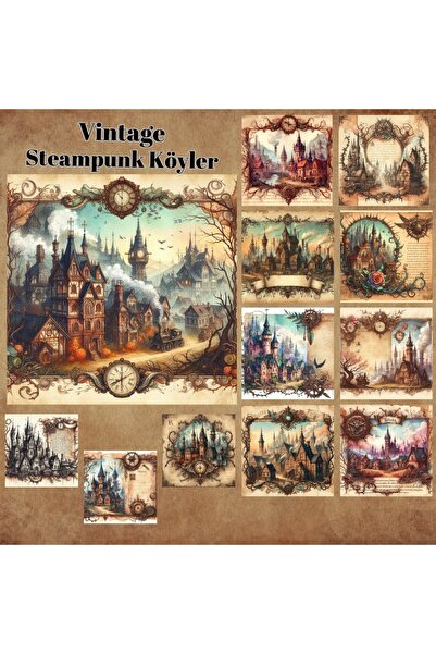 Pink Swan Craft Steampunk Vintage Villages - Set od 12 komada mat naljepnica ...