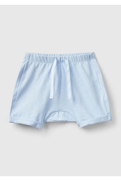 United Colors of Benetton Baby Light Blue Back Patched Waist Drawstring Decorative Drawstring Shorts