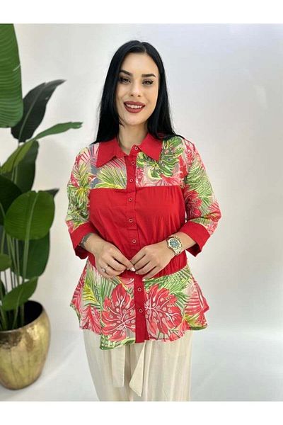 GÖKSEL Plus Size Blouse with Tulle Detail