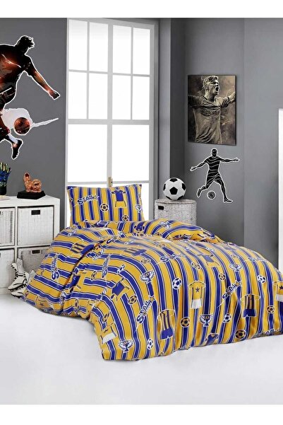 MORRİVAL Set cuvertură de pilota Sari-albastru închis potrivit pentru o singură persoană - 120x200 elastic, cearșaf, husă de pilota 155x215