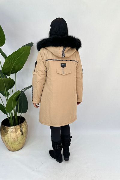 GÖKSEL Stone Colored Plus Size Sprit Fur Coat