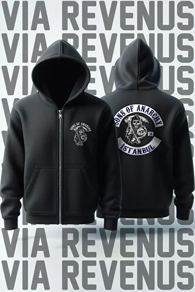 Vordevia Sons of Anarchy - Unisex Biker Zip Hooded Sweatshirt Cardigan with Your City Front and Back Print