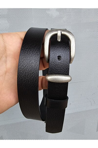 Kemerix Black Genuine Leather 2-Piece Belt Set - Tin and Antique Coated Buckle