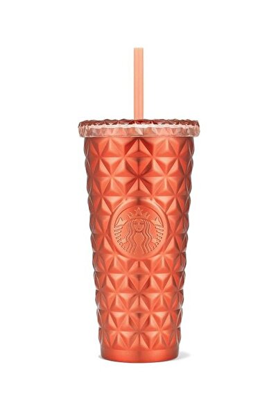 Starbucks ترمس برتقالي 591 مل من الفولاذ المقاوم للصدأ مع مصاصة