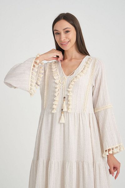 Kadınle Comfortable and Convenient Long Dress, Ivory Lining