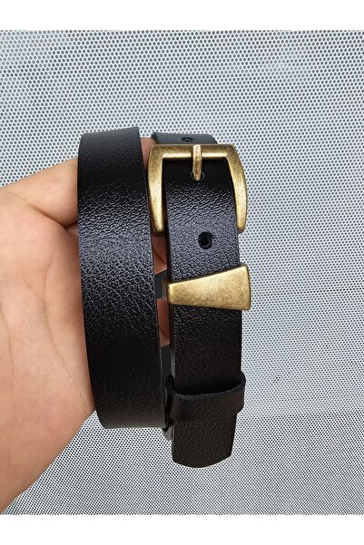 Kemerix Black Genuine Leather Antique Belt with Buckle