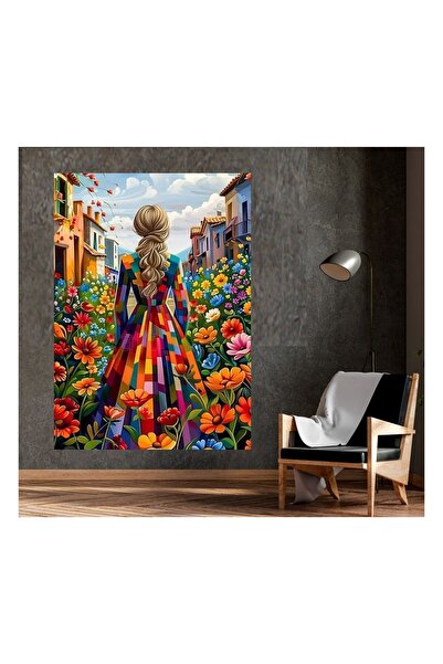 HDART Soyut Çiçek Çiçekler İçindeki Kadın Dekoratif duvar Kanvas Tablosu Tablo