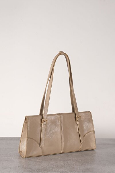 Çantacımstore Kadın Tokalı Omuz Çantası Mng Bej